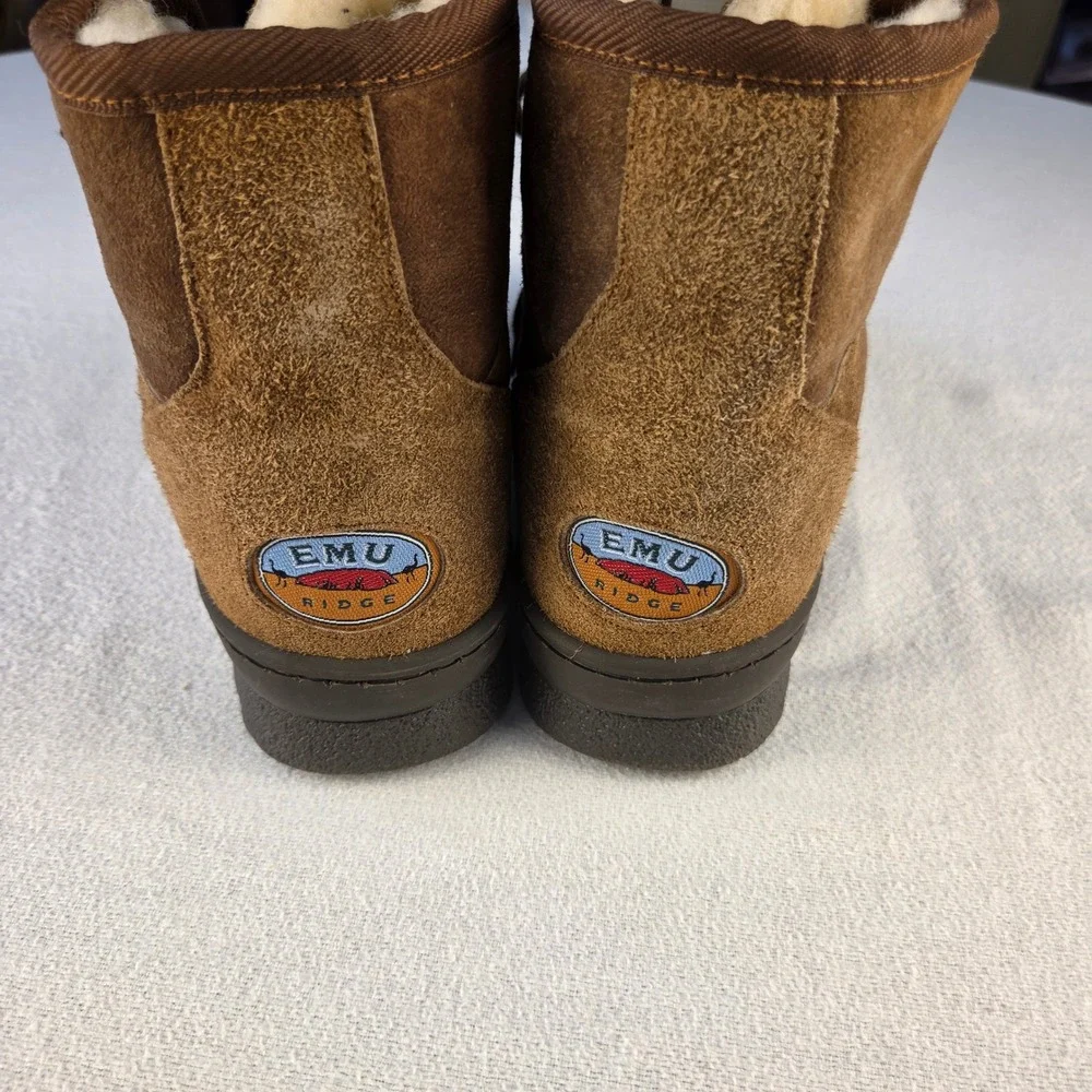 EMU Ridge Brown Suede Sheepskin Lined Lace Up Ankle Hiking Boots Womens 8L 7M